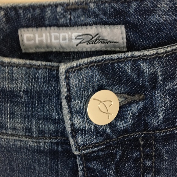 Chicos Jeans Womens Small 0.5/6 Blue Platinum Denim Slim Leg Rhinestone - Picture 2 of 8